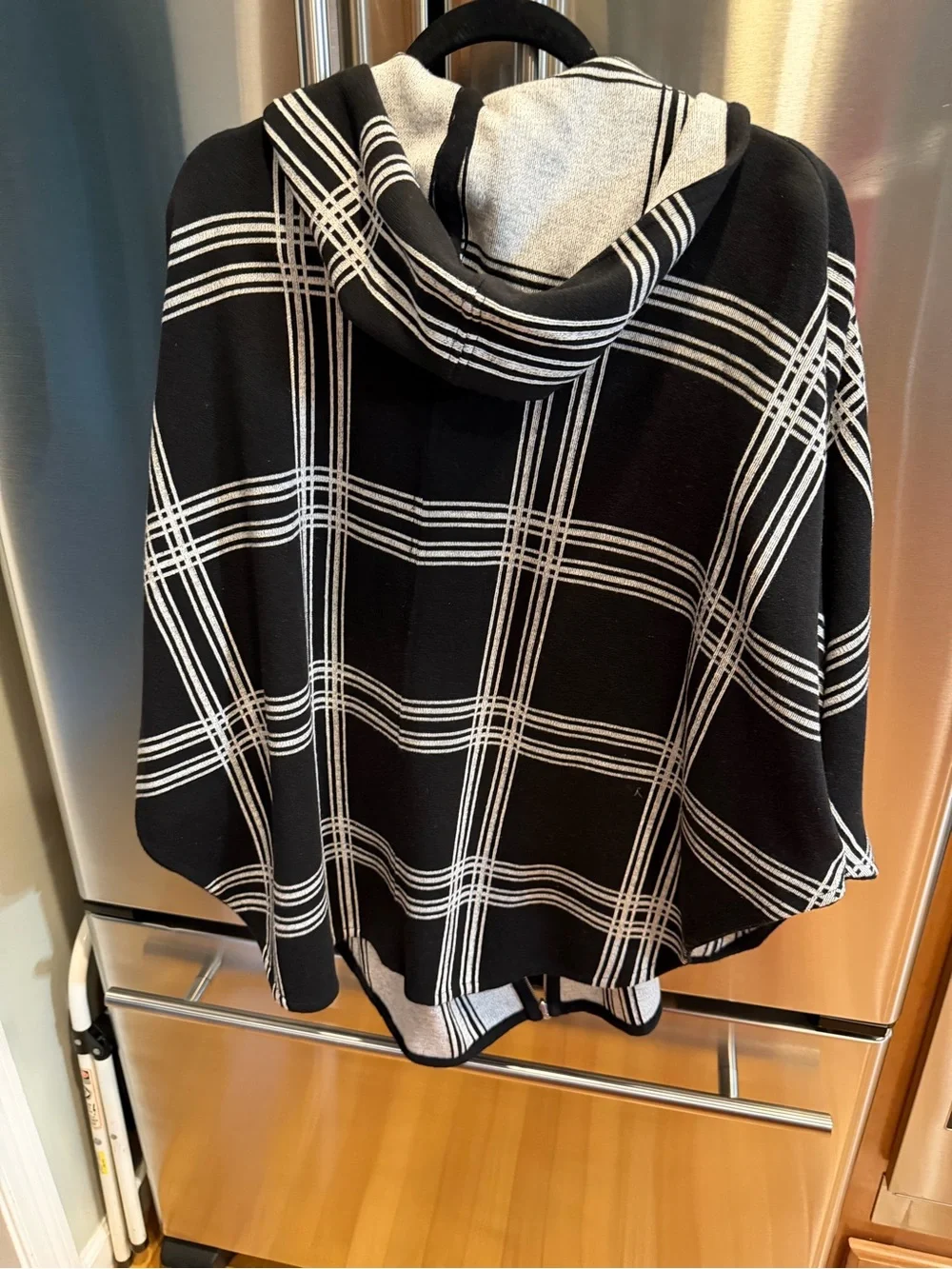Black & White Plaid Hooded Zip Poncho - Women Tops